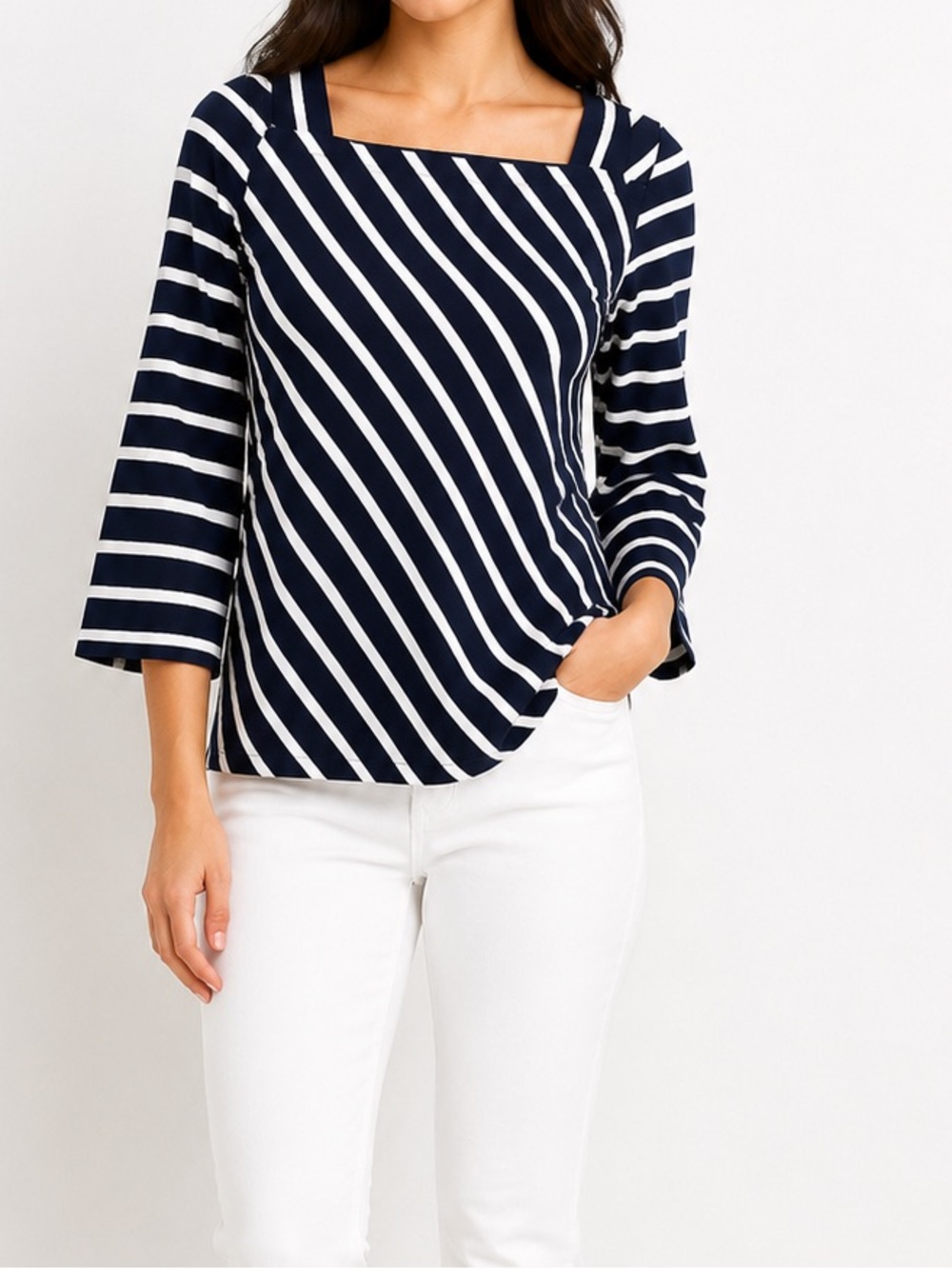BANANA REPUBLIC Women’s Navy & White Striped Boat Neck Top-Size Small